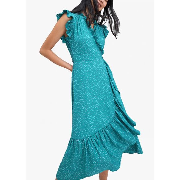 Kate Spade Poolside Dot Wrap Dress Womens 10 Emerald Coast Green Pink New - Picture 2 of 14